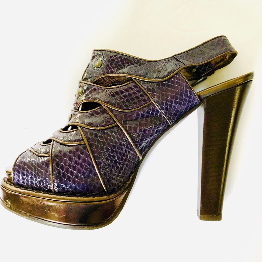 Bottega Veneta Eggplant Snakeskin shoes.
